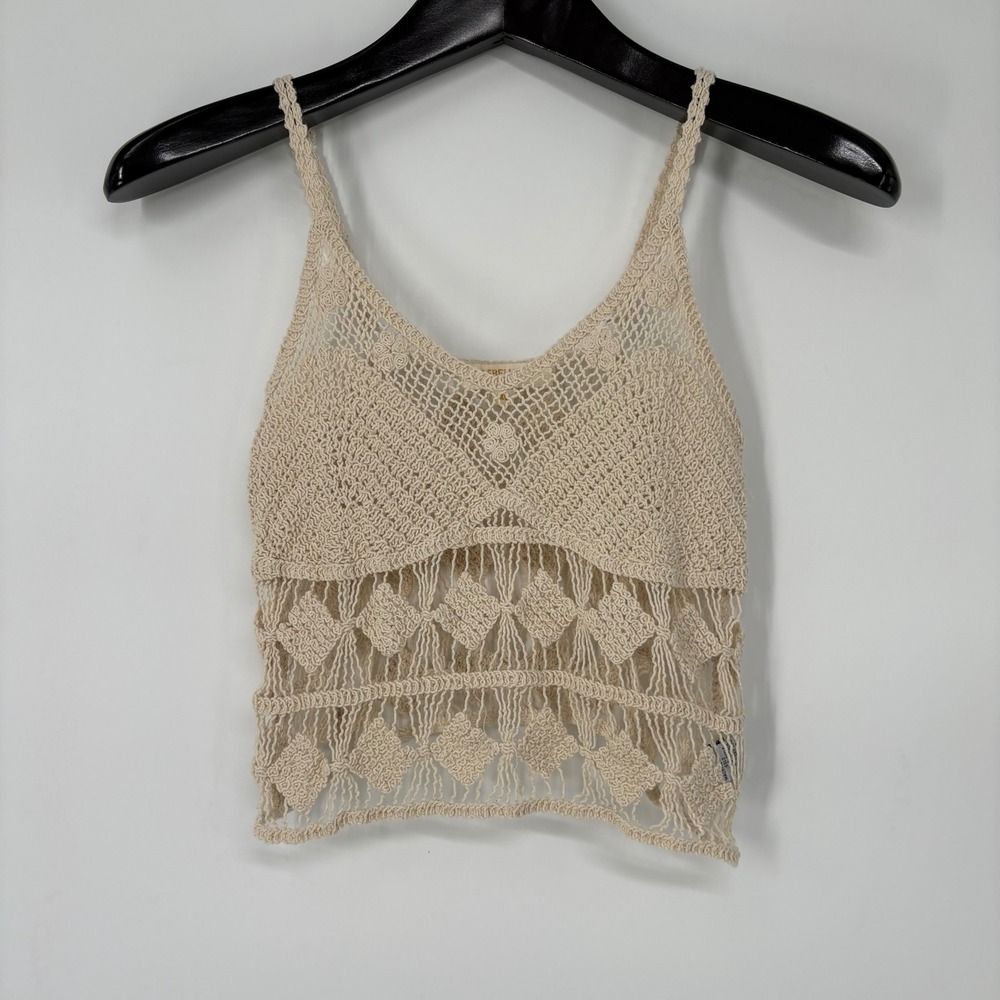 Rebellion Again Womens Festival Cropped Crochet Camisole Top XS Hippie Granola